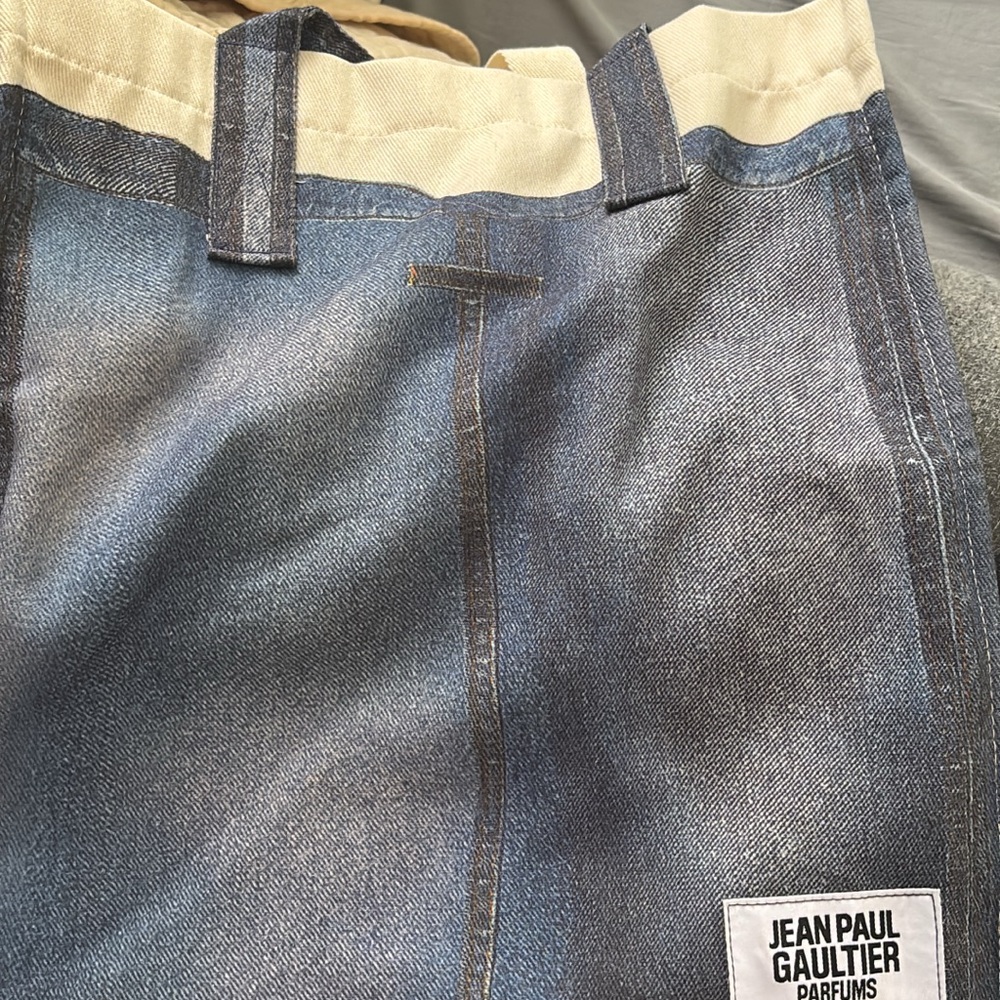 Jean Paul Gaultier Blue and Cream Denim-Style Tote